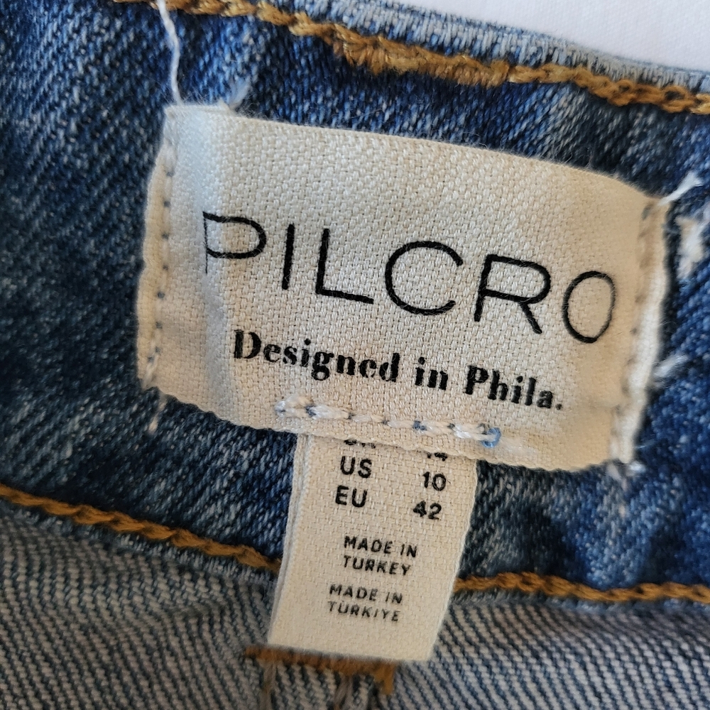 Pilcro Anthropologie Button Front Denim Midi Skirt Patch Pockets Size 10 - Picture 5 of 11